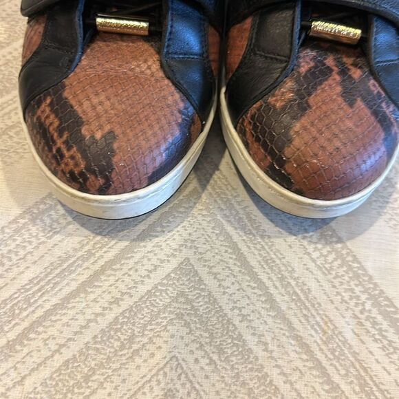 Jimmy Choo Brown & Brown Snakeskin Double Velcro High Top Sneakers - Size 37 - Picture 7 of 9
